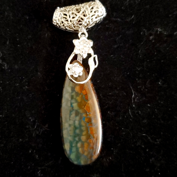 New Amazing Dragon Veins Agate Silver Pendant. - Picture 1 of 10